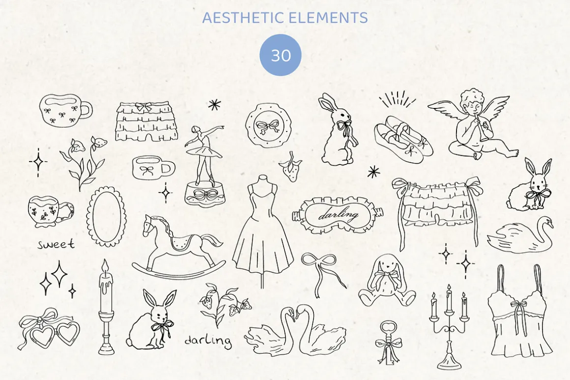 Ballerina core vector doodles set