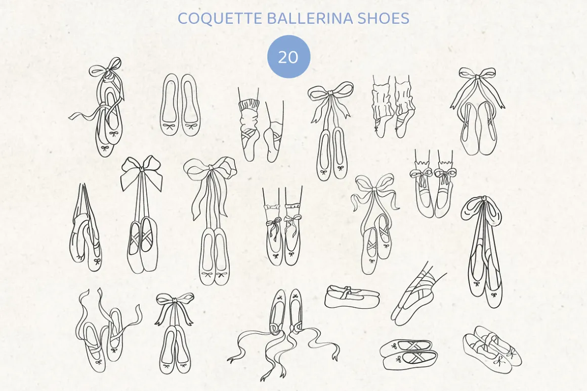 Ballerina core vector doodles set