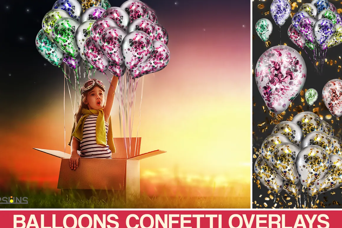Balloons Confetti photoshop overlay