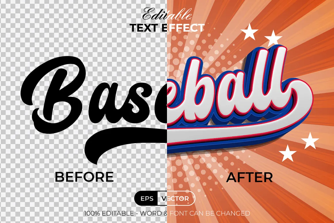Baseball Text Effect 3D Style