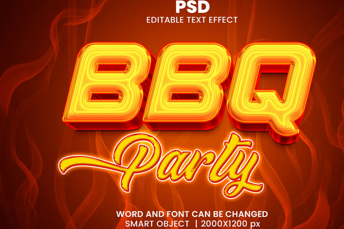 BBQ party 3d Psd Text Effect