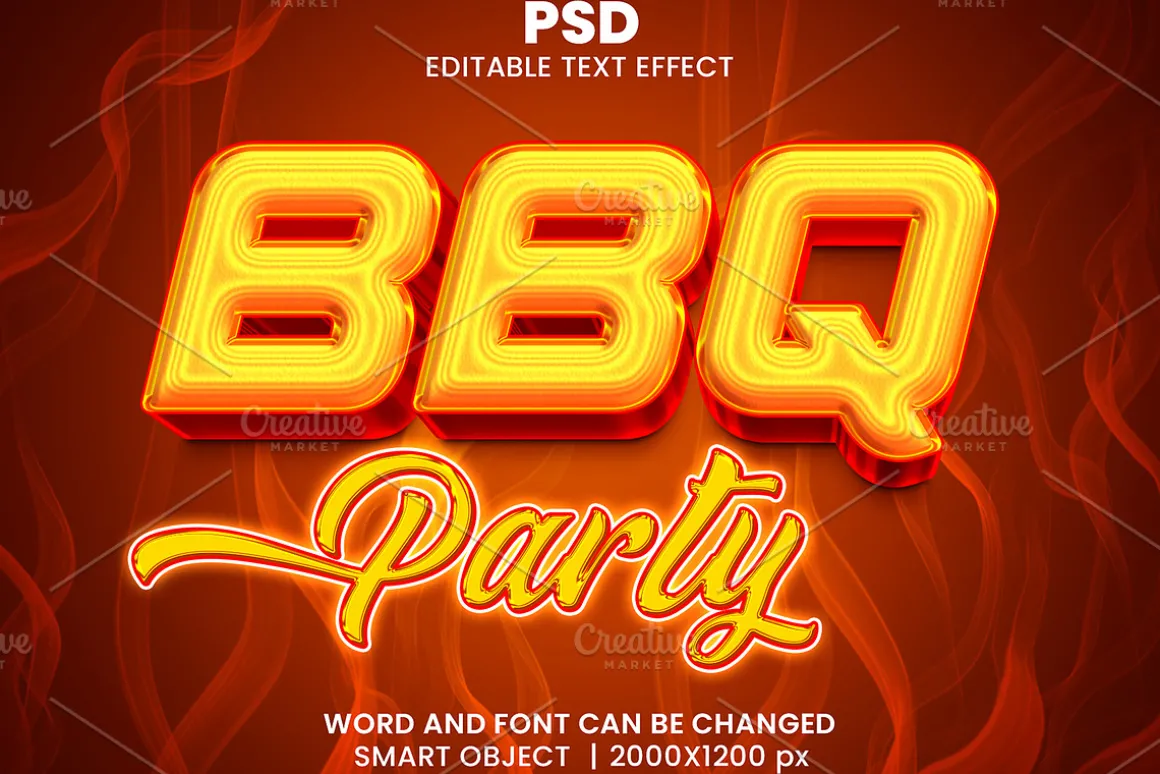 BBQ party 3d Psd Text Effect