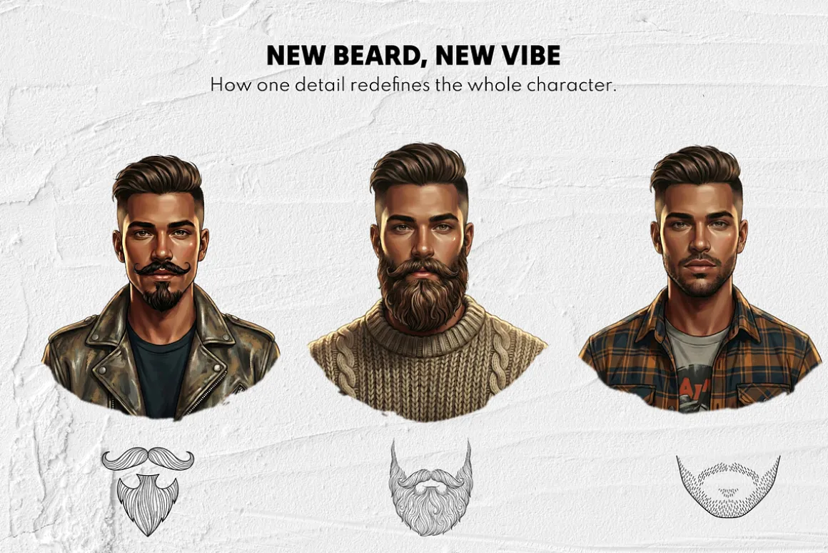 150 Beard & Mustache Procreate Stamp