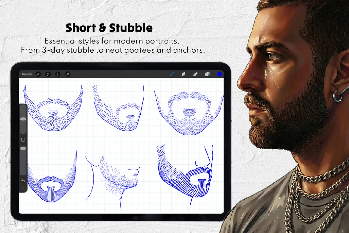 150 Beard & Mustache Procreate Stamp