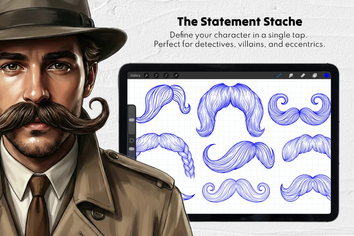 150 Beard & Mustache Procreate Stamp