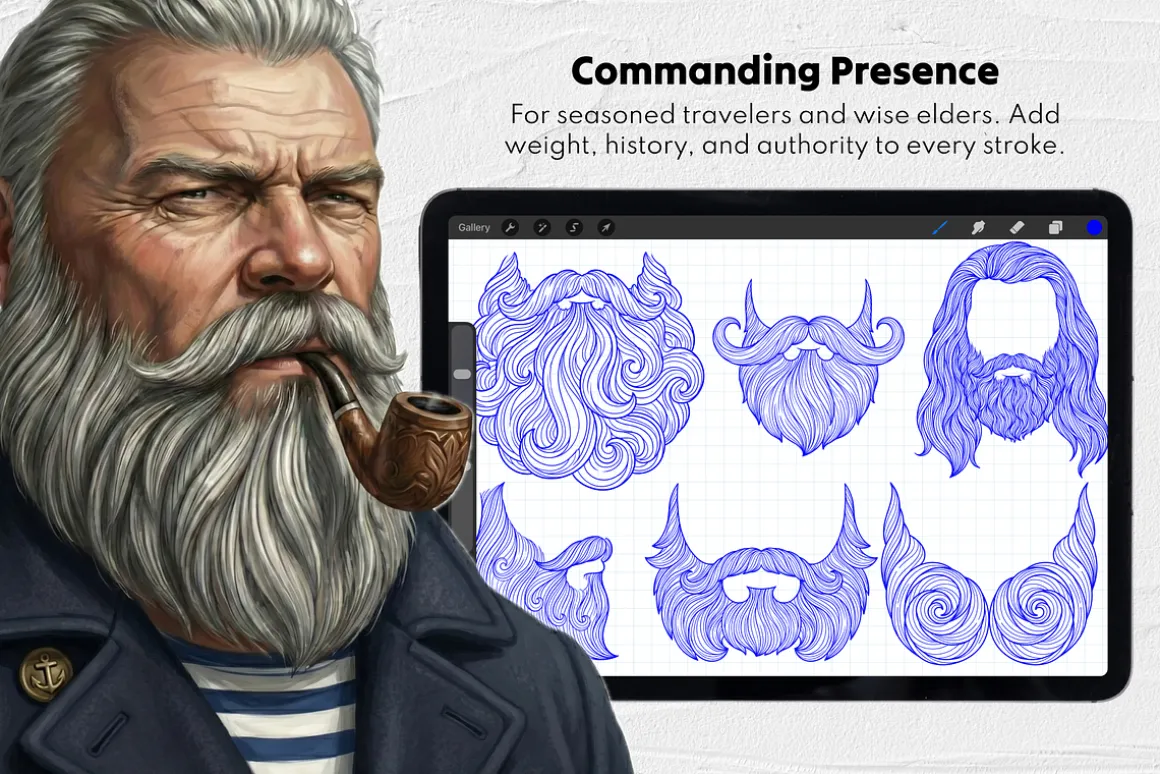 150 Beard & Mustache Procreate Stamp