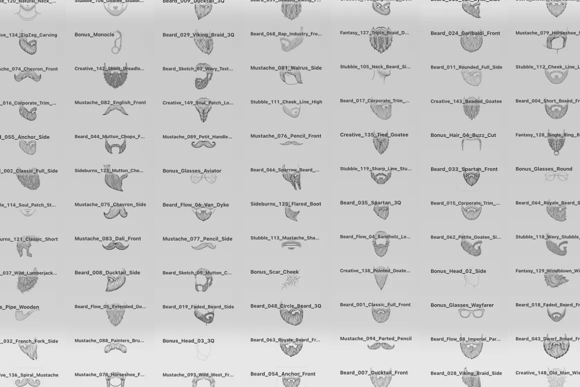150 Beard & Mustache Procreate Stamp
