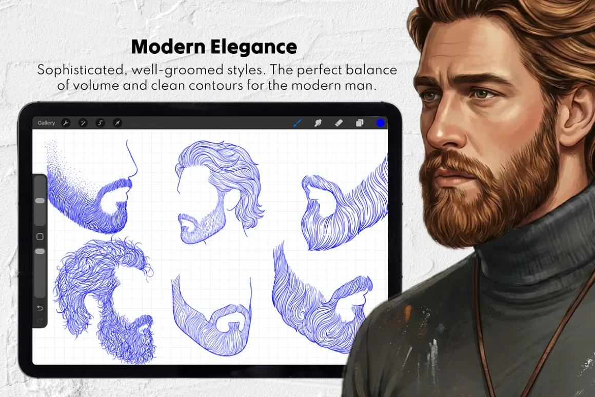 150 Beard & Mustache Procreate Stamp