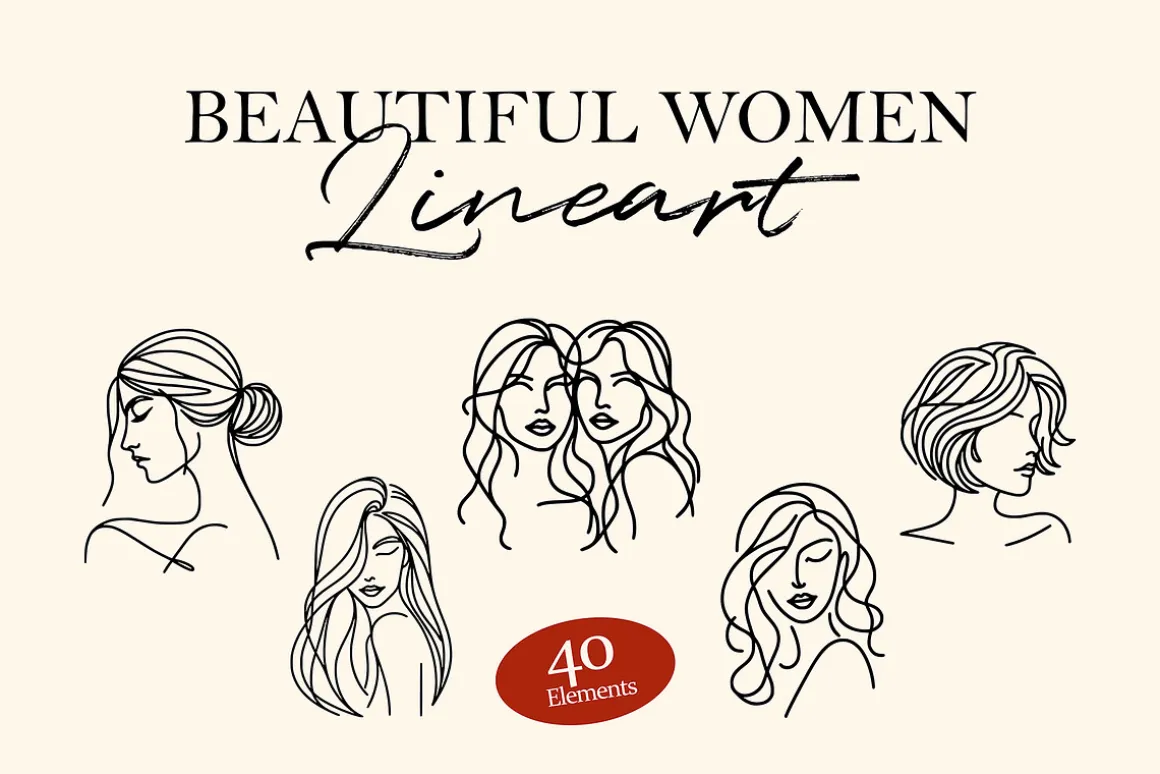Beautiful Women Line Art
