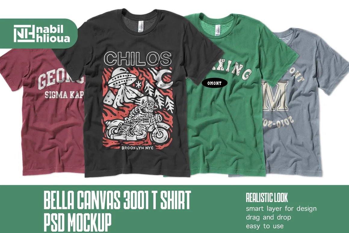 bella canvas 3001 t shirt mockup PSD
