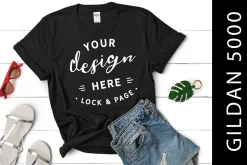Black Gildan 5000 T-Shirt Mockup