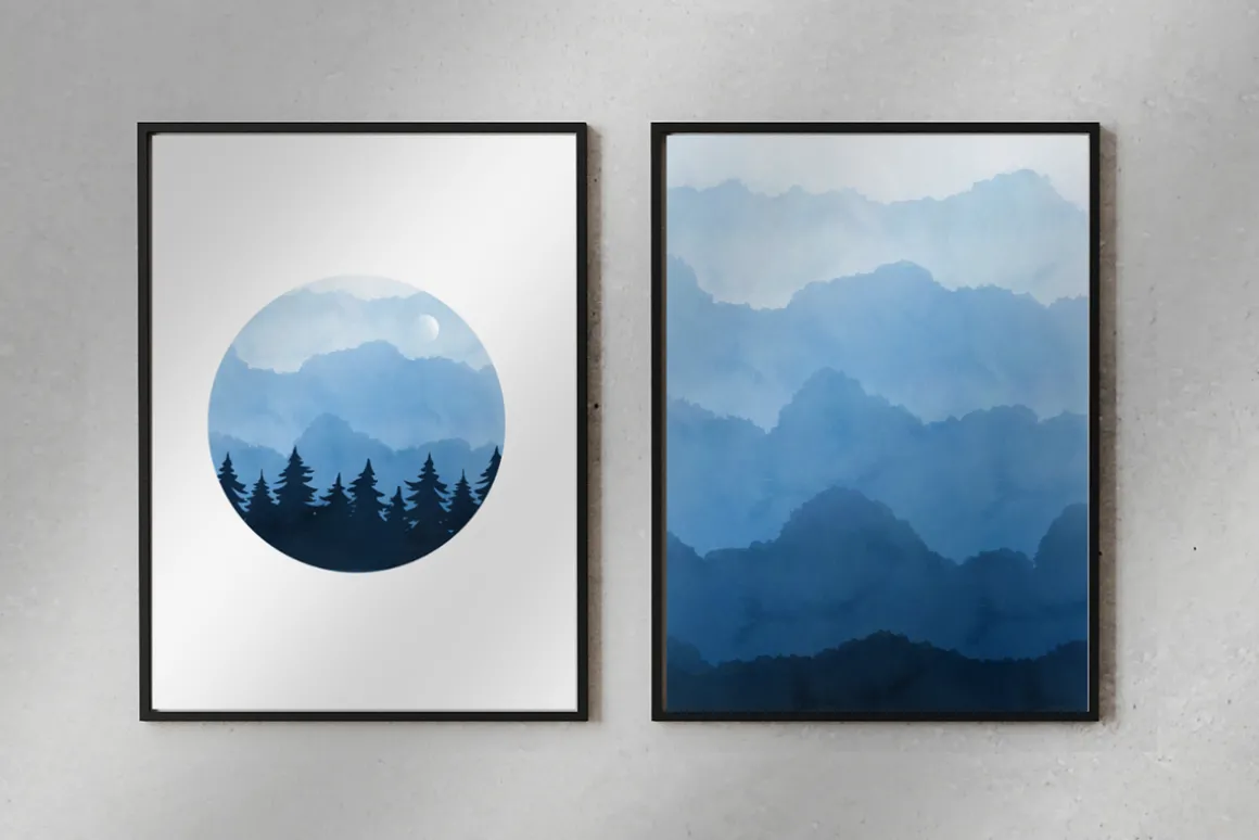 Blue Minimalist Wall Art Set of 4