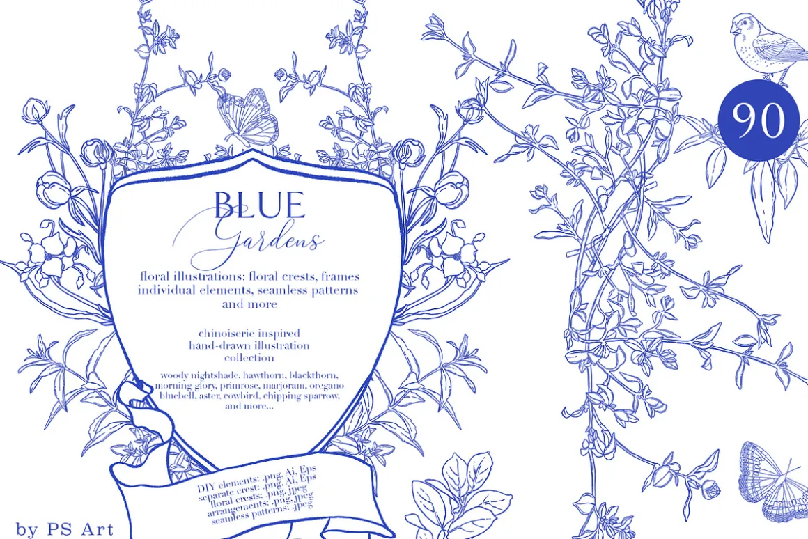 Blue Gardens Chinoiserie set