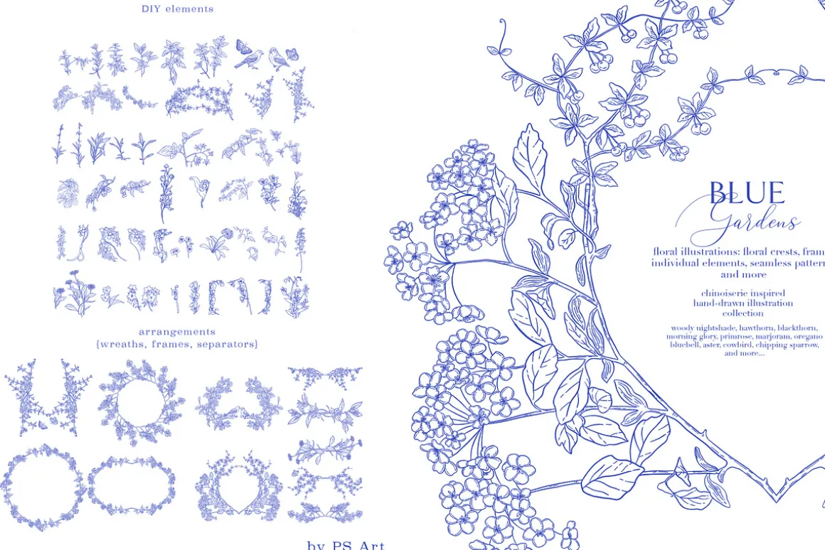 Blue Gardens Chinoiserie set