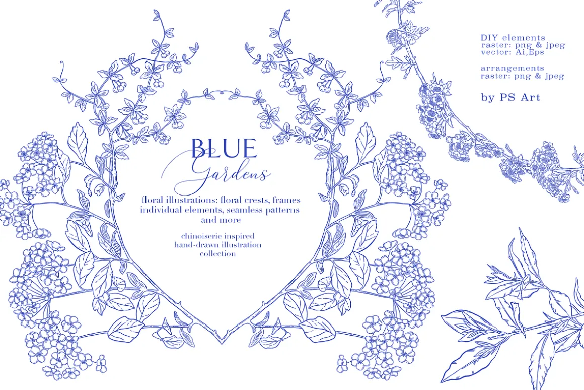 Blue Gardens Chinoiserie set