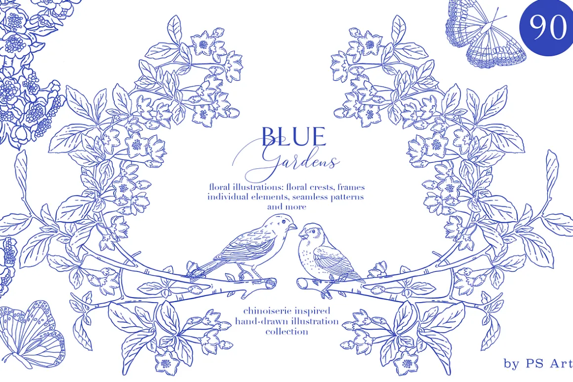 Blue Gardens Chinoiserie set