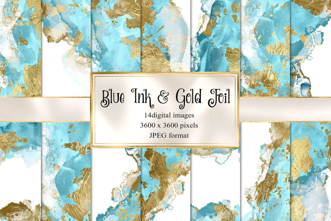 Blue Ink & Gold Foil Textures