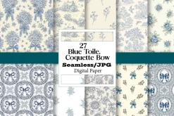 Blue Toile Digital Paper, Coquette