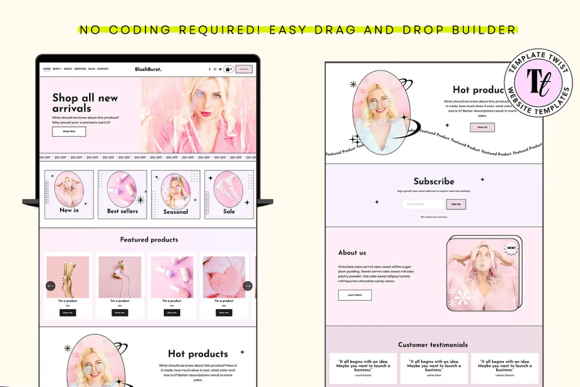 Blush Pink Pastel Website Template