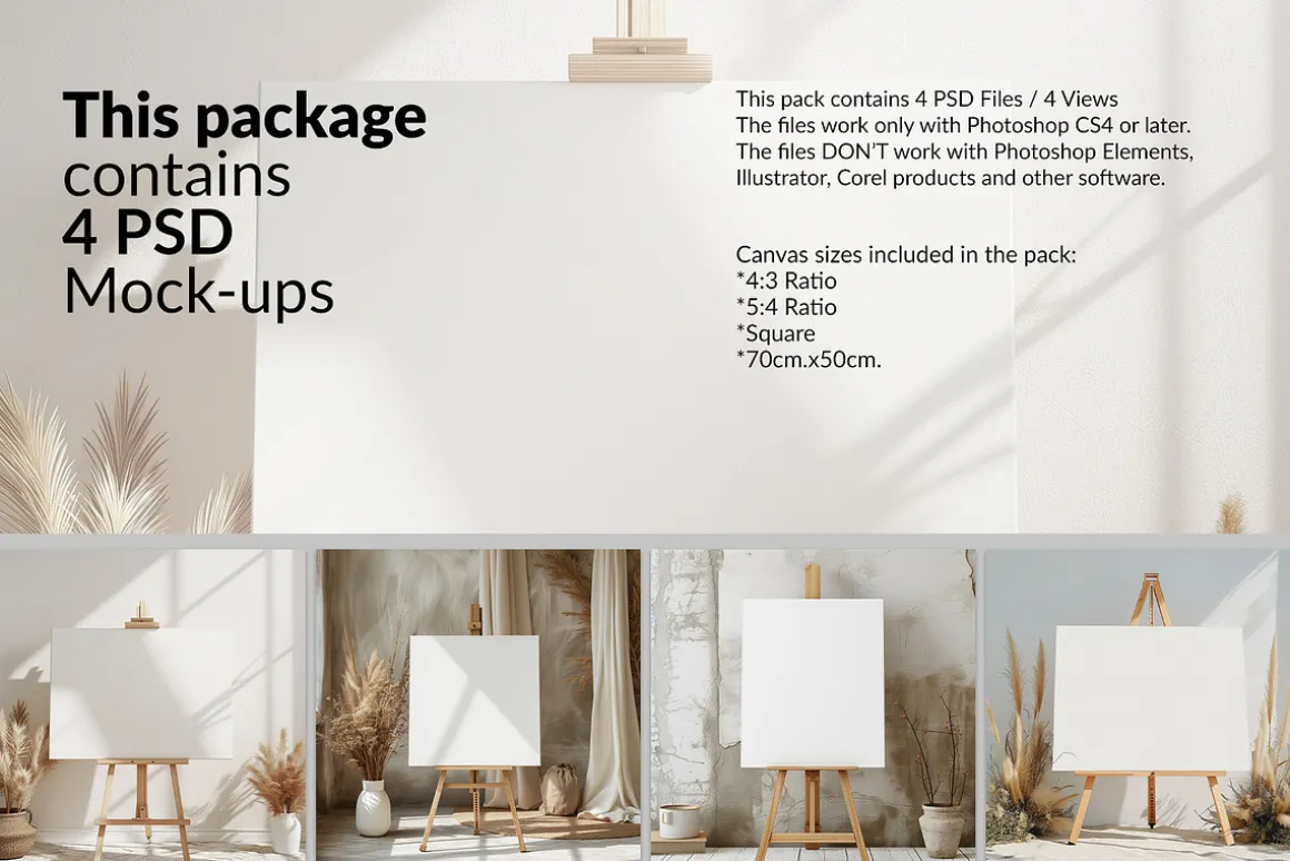 Boho Canvas on Easel Mockup -4 Sizes
