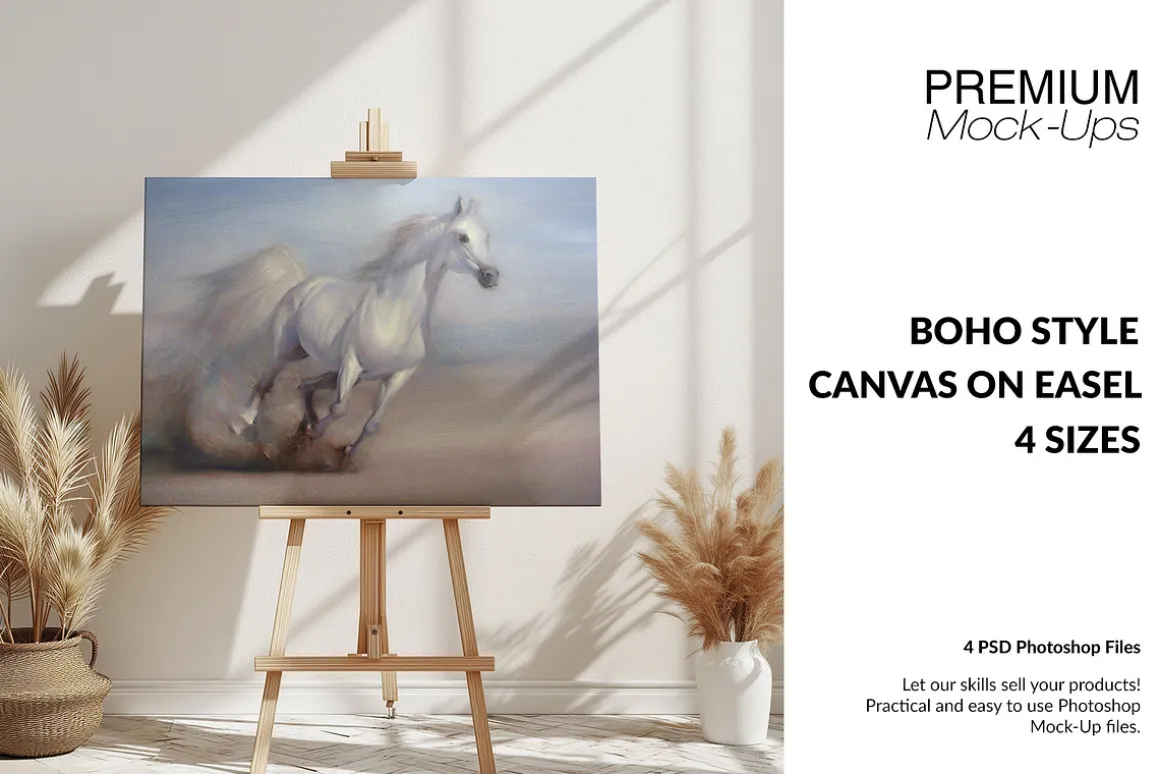 Boho Canvas on Easel Mockup -4 Sizes