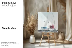 Boho Canvas on Easel Mockup -4 Sizes