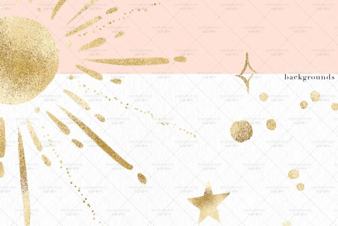 Boho Gold Sun Stars Sparkle Clipart