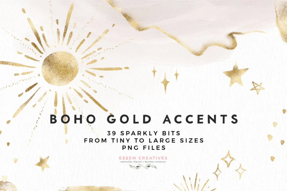 Boho Gold Sun Stars Sparkle Clipart