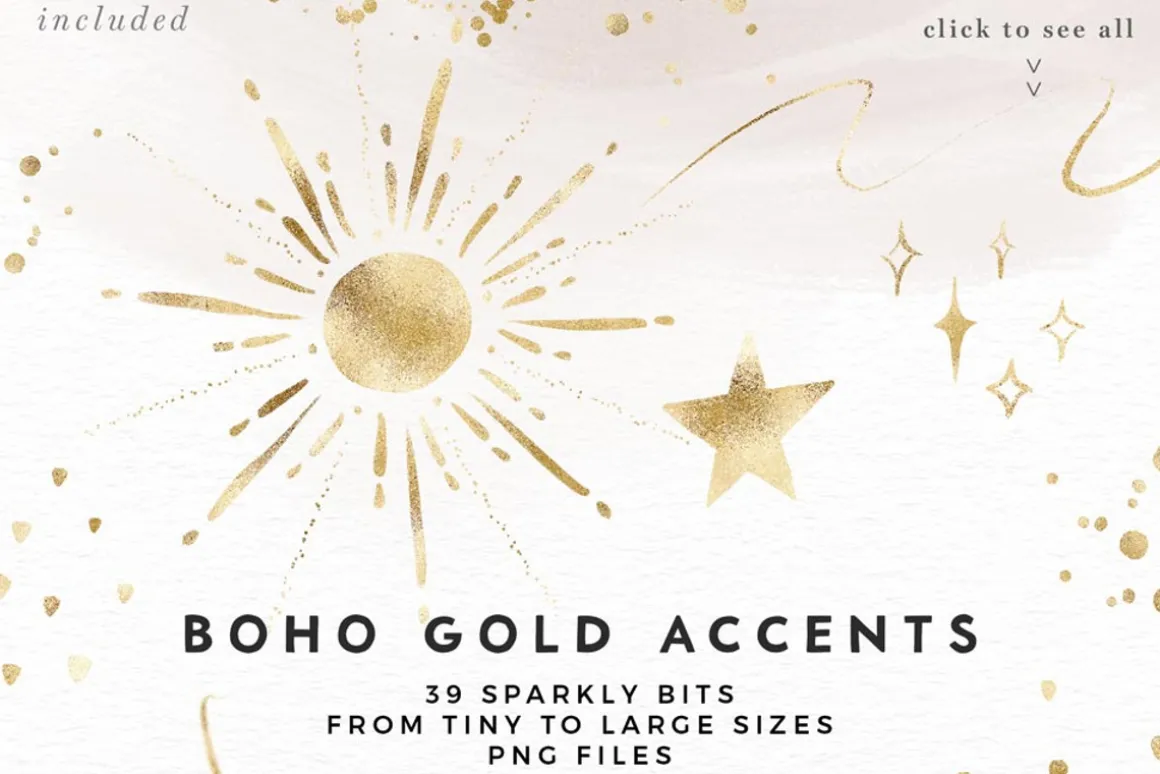 Boho Gold Sun Stars Sparkle Clipart