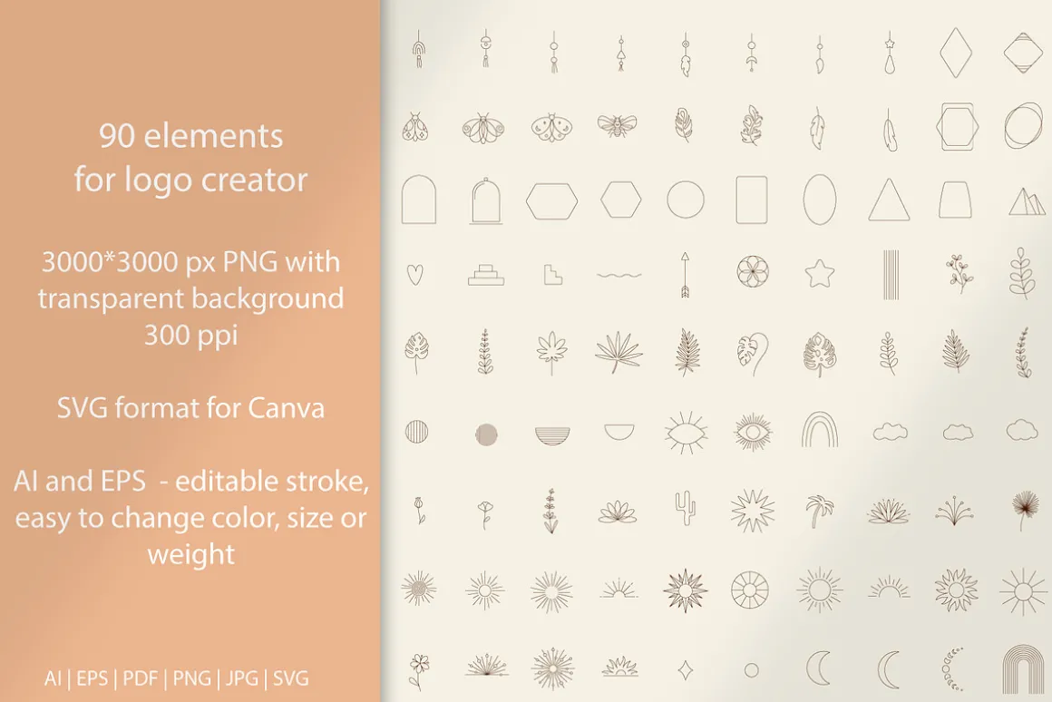 Boho logo design elements - vector