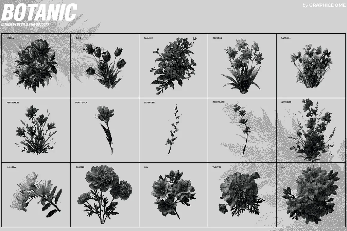 70 Botanic Dither Vector & PNG