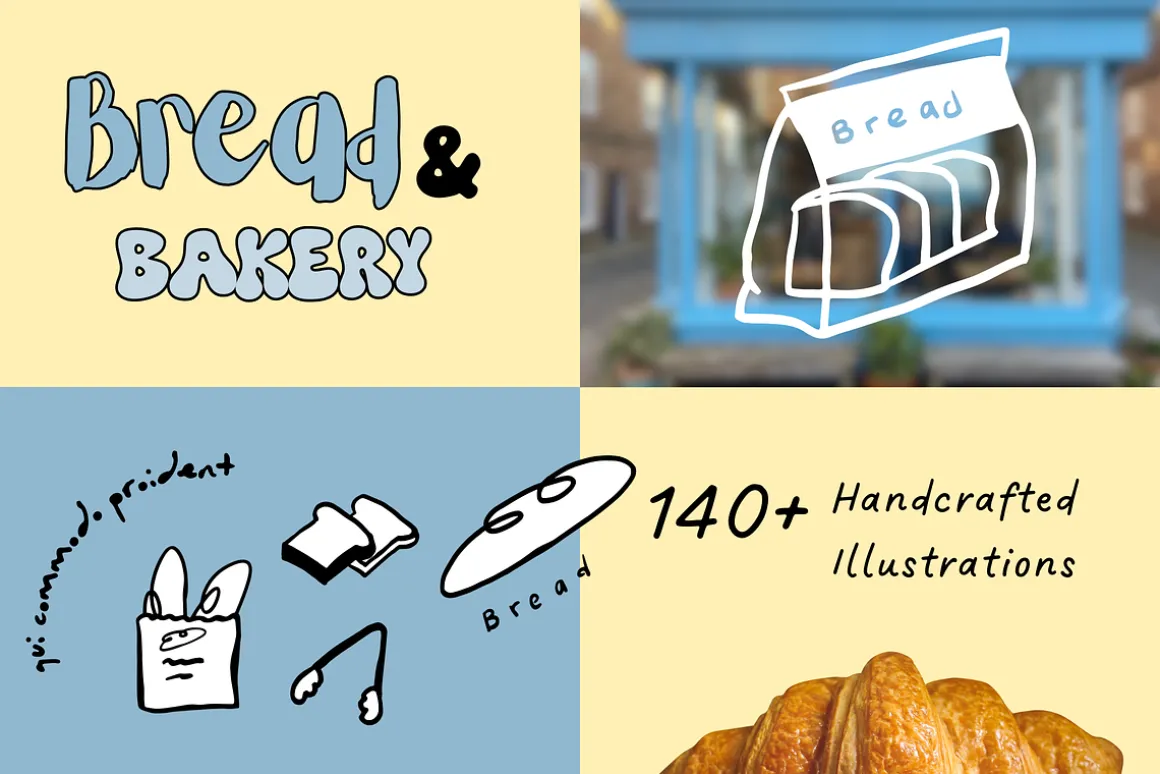 140+ Bread & Bakery Hand-Drawn Set