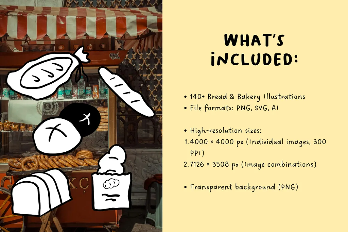 140+ Bread & Bakery Hand-Drawn Set