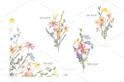 Bright Watercolor Meadow Wildflowers