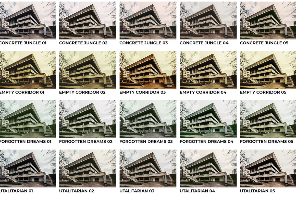 20 Brutalist Lightroom Presets LUTs