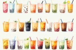 Bubble Tea Watercolor Clipart