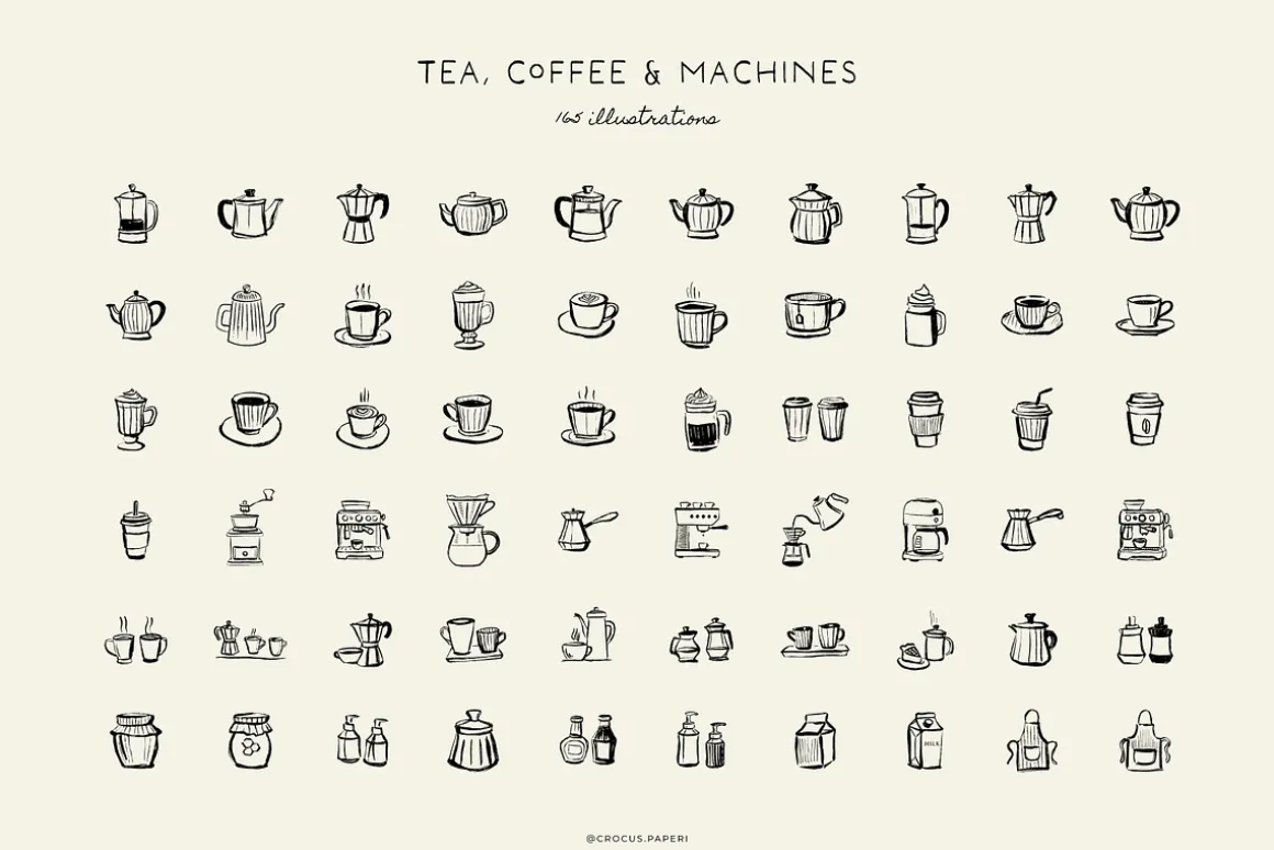 CAFÉ & COFFEE line art illustrations