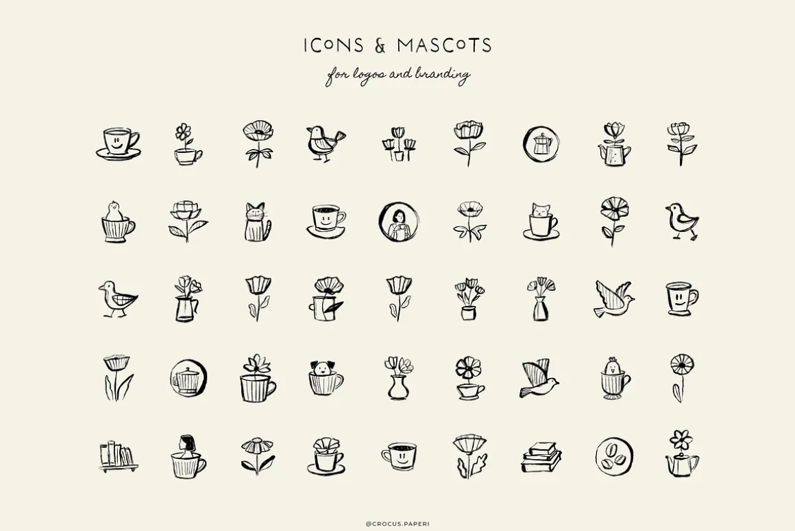 CAFÉ & COFFEE line art illustrations