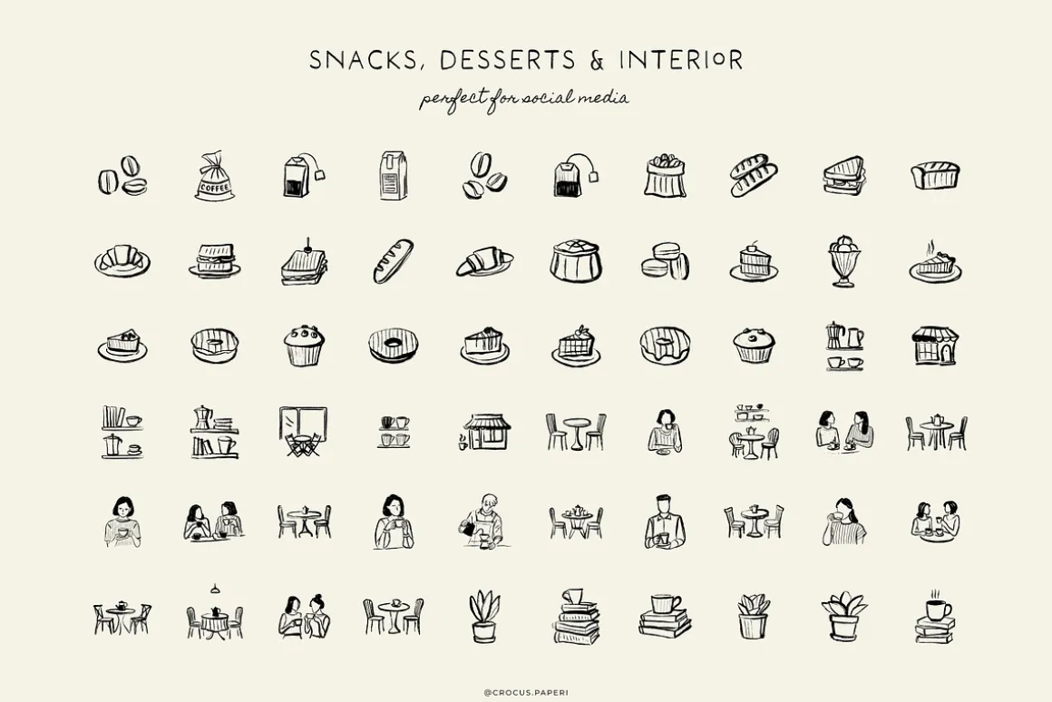 CAFÉ & COFFEE line art illustrations