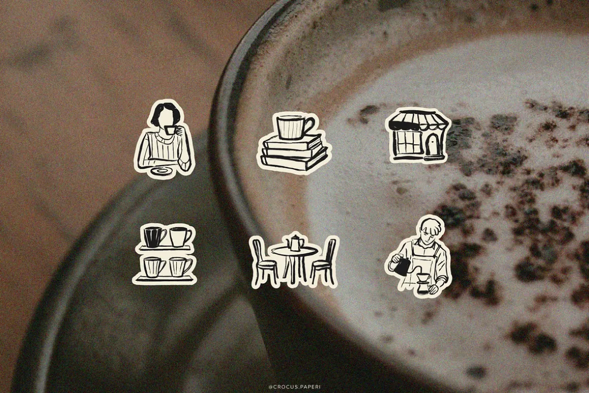CAFÉ & COFFEE line art illustrations