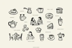 CAFÉ & COFFEE line art illustrations