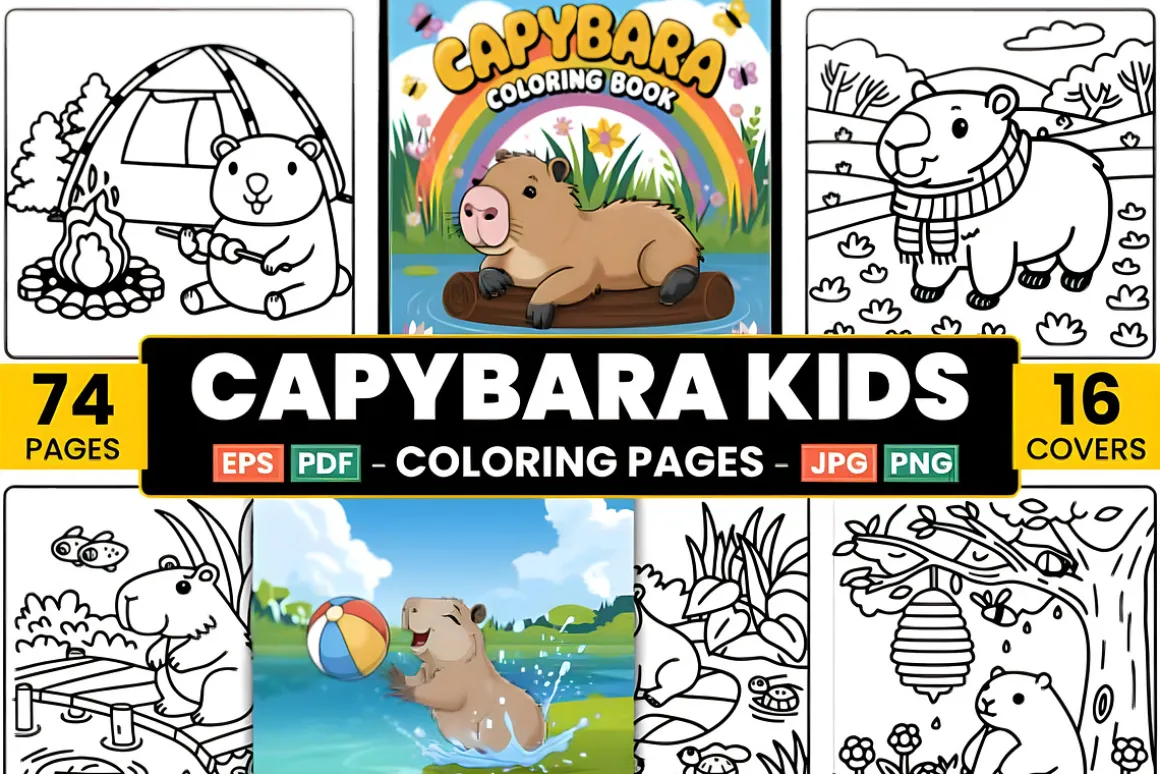 Capybara Kids Coloring Book Pages