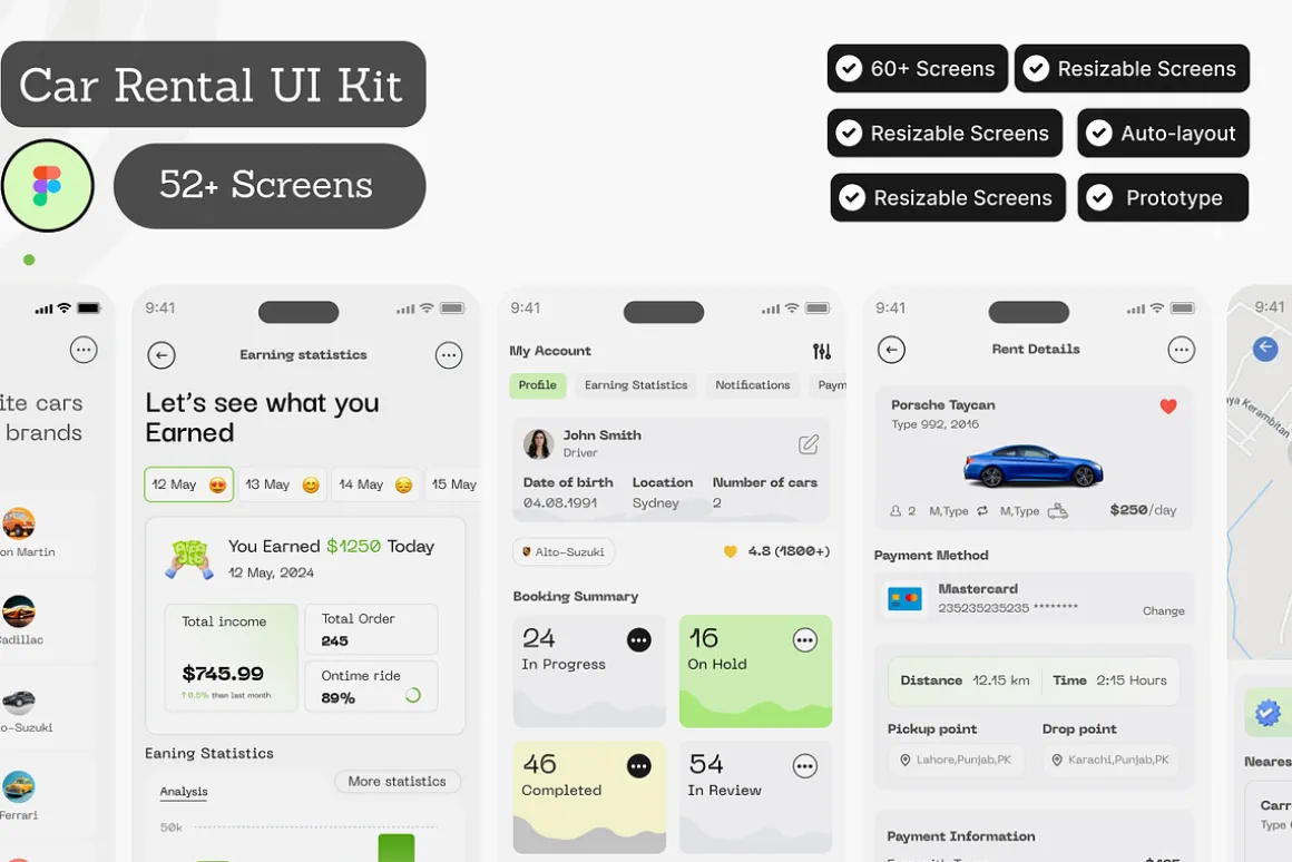 Car Rental Mobile App UI Kit