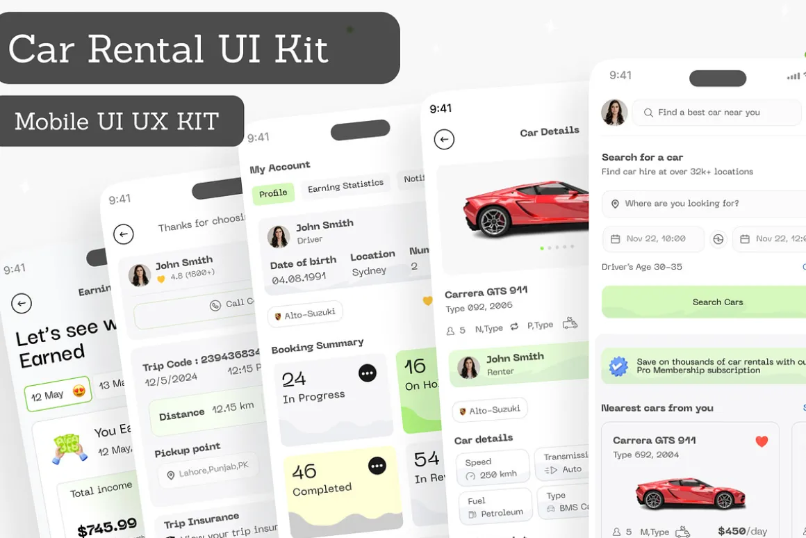 Car Rental Mobile App UI Kit