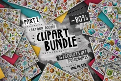 -80% Cartoon Doodle Clipart Bundle 2
