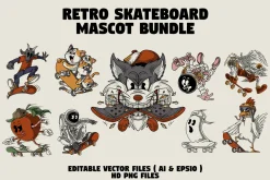 cartoon skateboarding mascot bundle