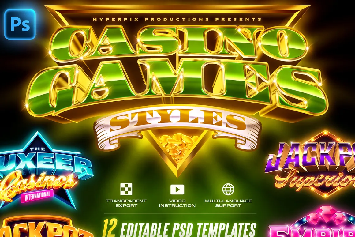 Casino Game Text Effects (12 PSDs)
