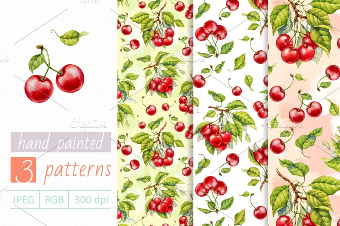 Cherry. Watercolor collection