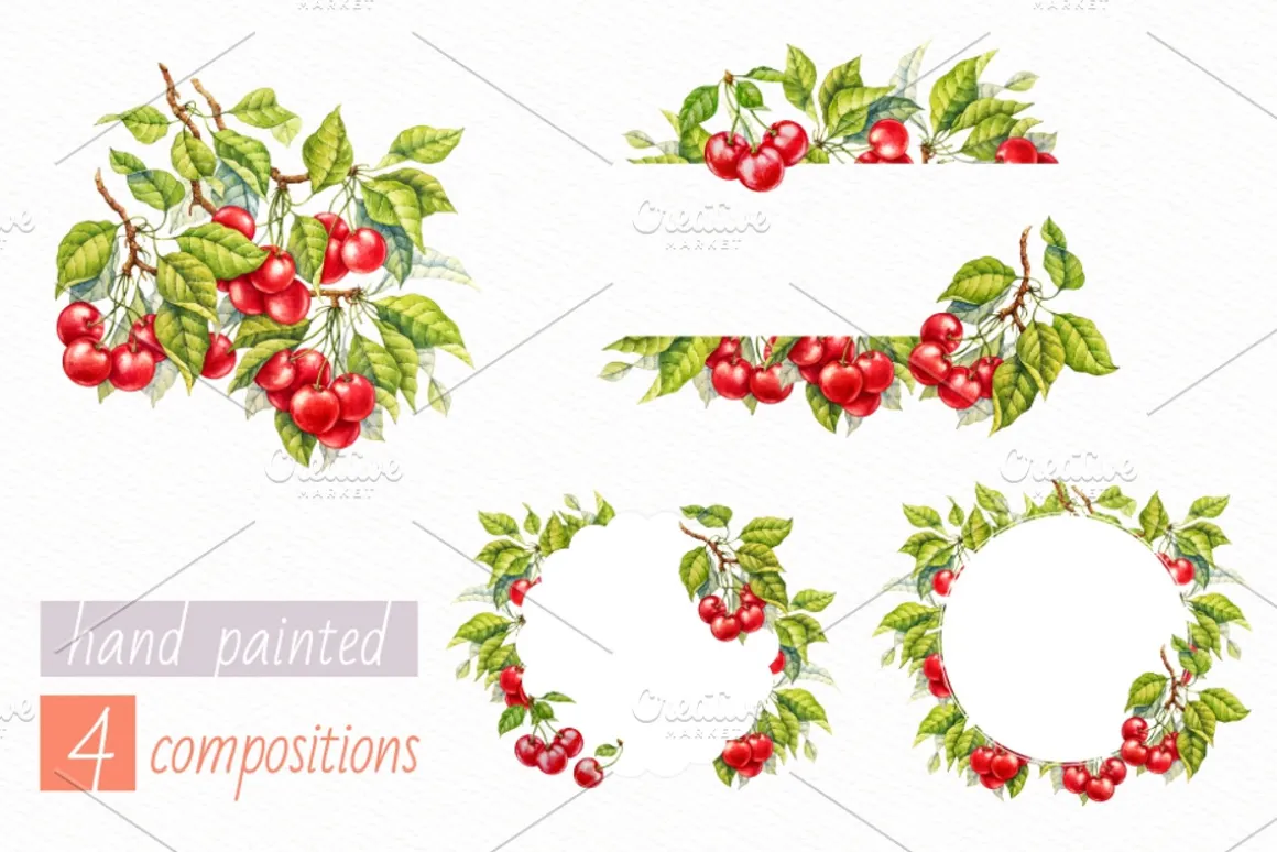 Cherry. Watercolor collection
