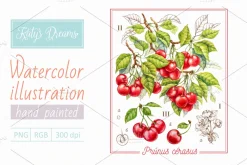Cherry. Watercolor collection